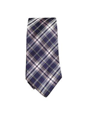 Hickey Freeman 100% Silk Plaid Necktie Navy Pink Yellow Made In Italy